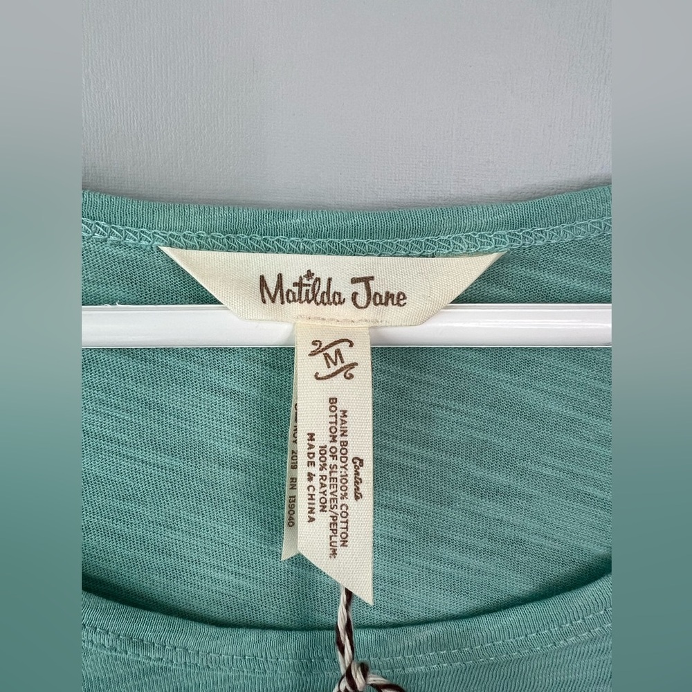 NEW! Matilda Jane 3/4 Sleeve Ruffle Top Misty Teal Women’s Shirt Size Medium - Picture 4 of 7
